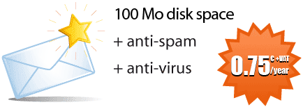 NAMEBAY MAIL : offre 50Mo + antispam + antivirus pour 0.75euros HT par an