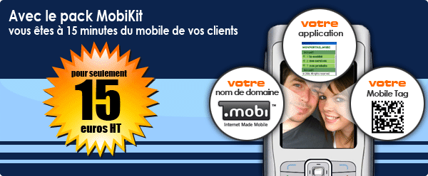 Pack MOBIKIT : nom de domaine .mobi + outil de création de site + Mobile tag (Qr Code)